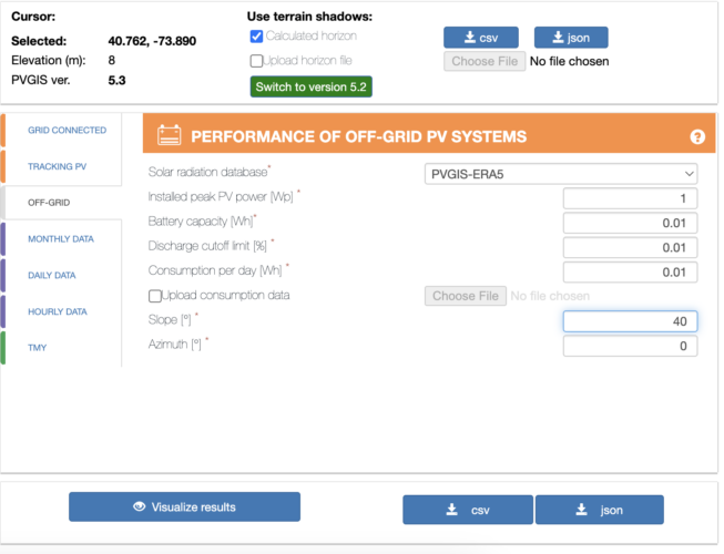 Entered fields for calculation